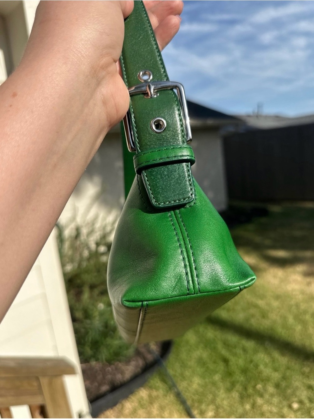 Vintage Coach Bottle Green Leather Demi Baguette Silver Hardware G055‑7461 - Picture 4 of 16